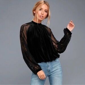 Free People Black Velvet Lace Blouse